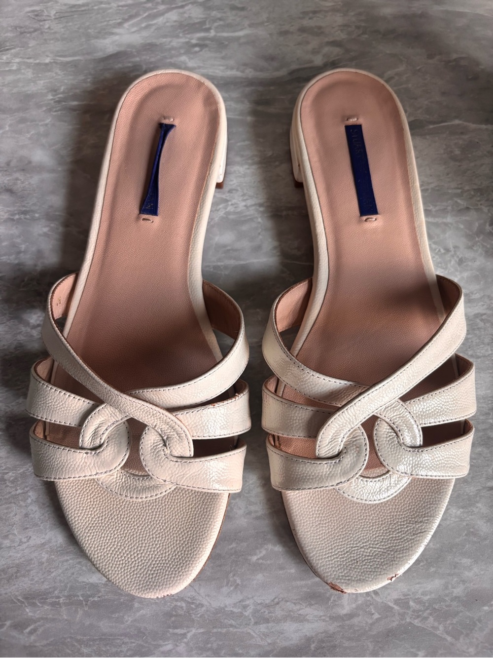 Stuart Weitzman White Leather Cami Sandals Size 9 1/2